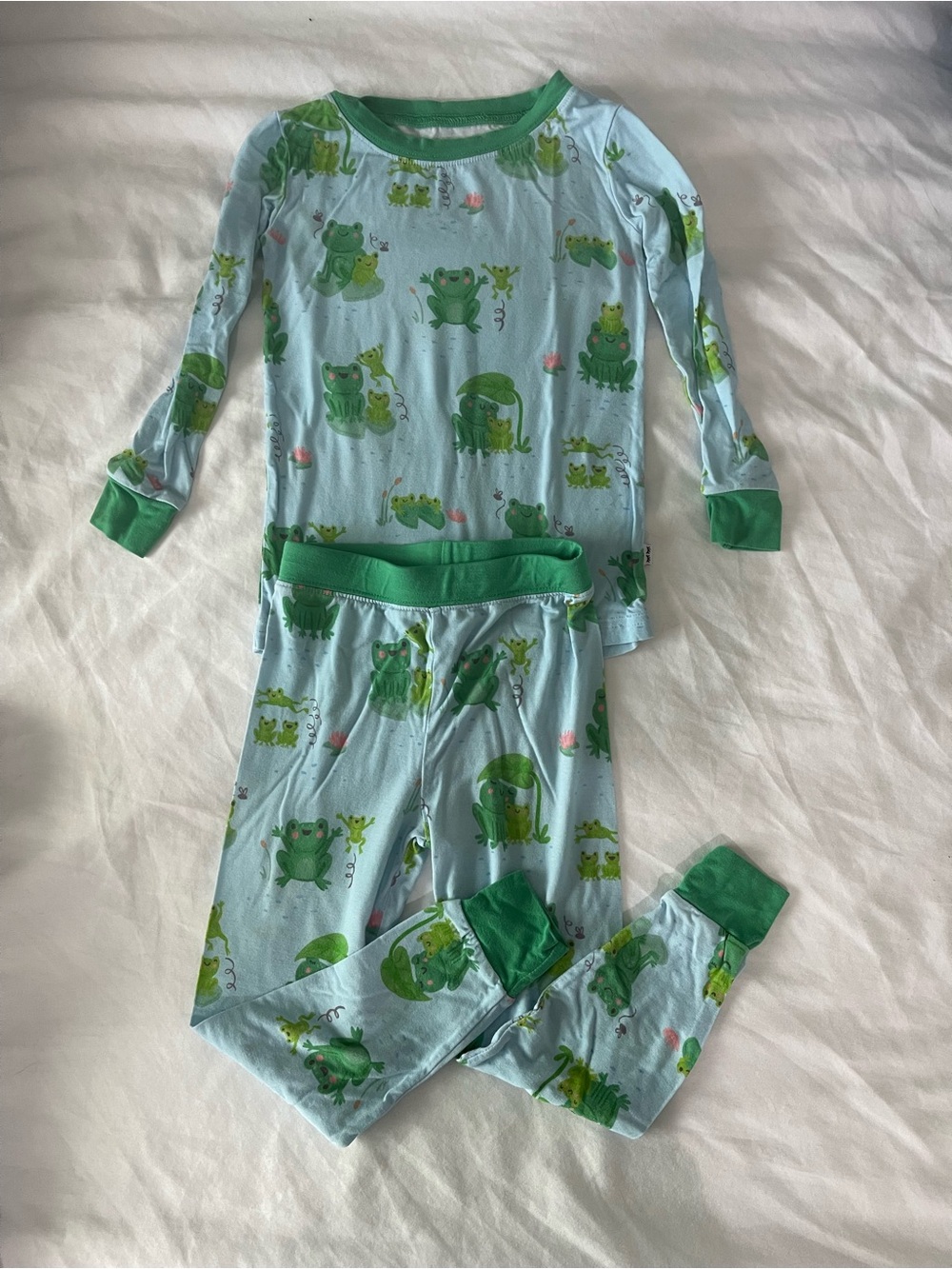 Little Sleepies long sleeved frog print pajamas. Size 2T